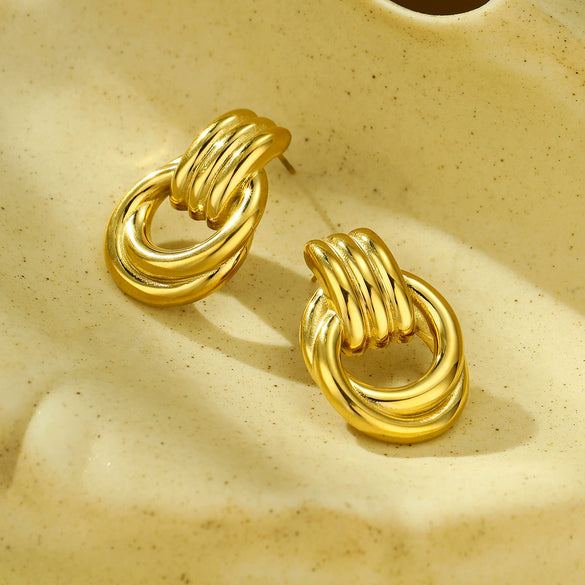 Wholesale Geometric Titanium Steel Earrings With Gold Threaded Electroplating For Women