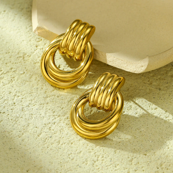 Wholesale Geometric Titanium Steel Earrings With Gold Threaded Electroplating For Women