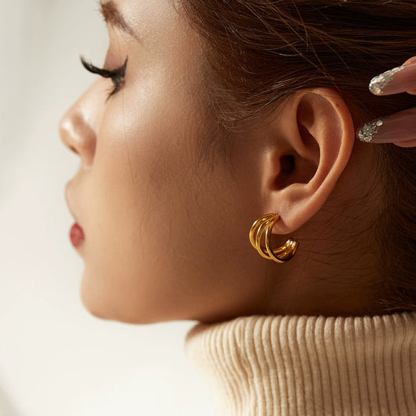 Wholesale Geometric Titanium Steel Earrings With 18K Gold Electroplating For Women