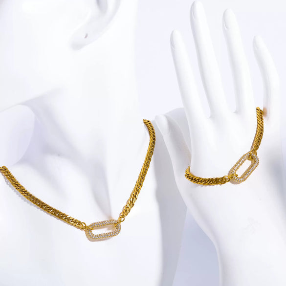 Wholesale Geometric Titanium Steel Electroplated Cuban Chain Choker Collarbone Necklace For Unisex