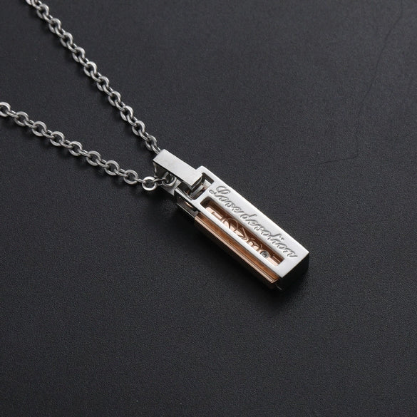 Wholesale Geometric Titanium Steel Electroplated Rectangular Zircon Pendant Ball Chain Unisex Couple Necklace Pair