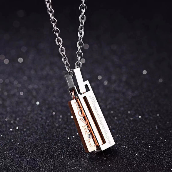 Wholesale Geometric Titanium Steel Electroplated Rectangular Zircon Pendant Ball Chain Unisex Couple Necklace Pair