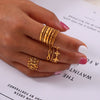 Wholesale Geometric 316L Stainless Steel Finger Ring With Electroplating And Hollow Multilayer Texture Stitching Design