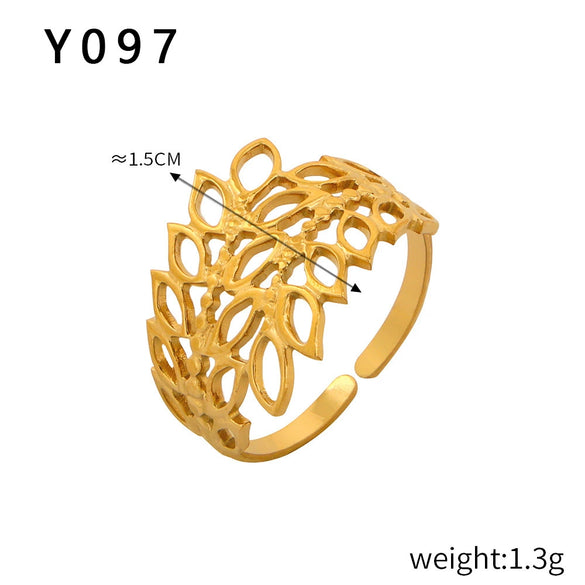 Wholesale Geometric 316L Stainless Steel Finger Ring With Electroplating And Hollow Multilayer Texture Stitching Design