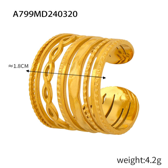 Wholesale Geometric 316L Stainless Steel Finger Ring With Electroplating And Hollow Multilayer Texture Stitching Design