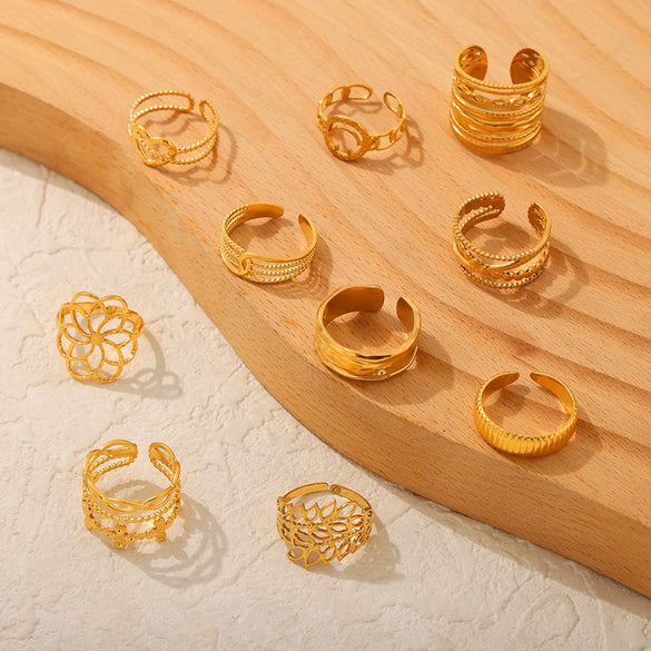 Wholesale Geometric 316L Stainless Steel Finger Ring With Electroplating And Hollow Multilayer Texture Stitching Design