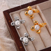 Wholesale Geometric 316L Stainless Steel Flower Shape Inlaid Imitation Pearl Gold Plated Women's Earrings