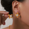 Wholesale Geometric 316L Stainless Steel Flower Shape Inlaid Imitation Pearl Gold Plated Women's Earrings