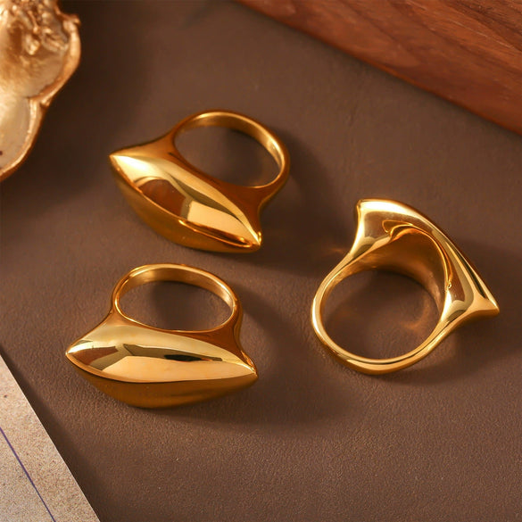 Wholesale Geometric Titanium Steel Gold Plated Oval Ring Hip Hop Style Jewelry For Women