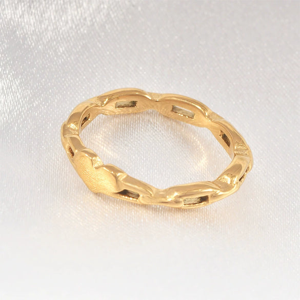Wholesale Geometric Titanium Steel Gold Plated Ring For Female With Hollow Design