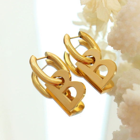 Wholesale Geometric 316L Stainless Steel Goldplated Earrings Exaggerated Stylish Niche Creative Design