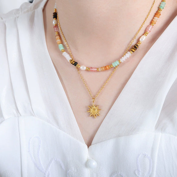 Wholesale Geometric Titanium Steel Goldplated Sun Pendant Necklace For Unisex