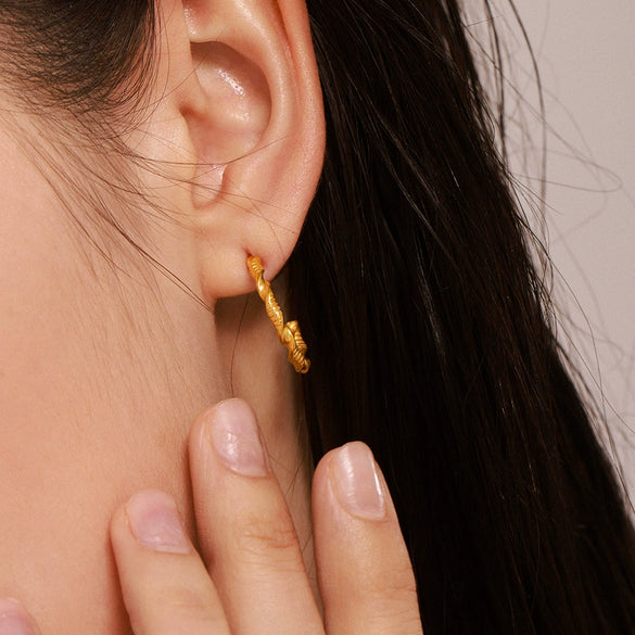 Wholesale Geometric Titanium Steel Goldplated Twist Threaded Ring Combination Earrings Unisex