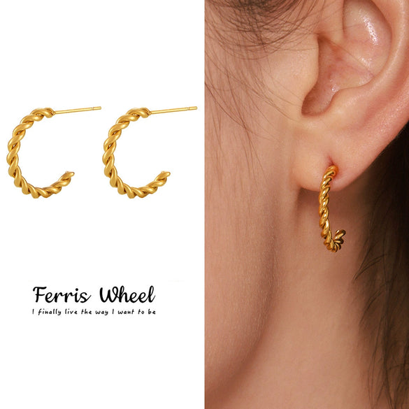 Wholesale Geometric Titanium Steel Goldplated Twist Threaded Ring Combination Earrings Unisex