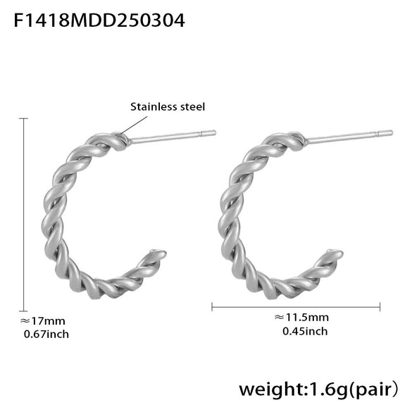 Wholesale Geometric Titanium Steel Goldplated Twist Threaded Ring Combination Earrings Unisex