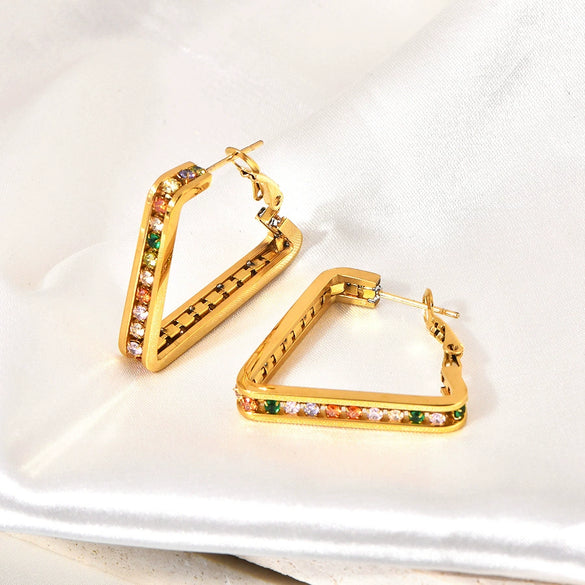 Wholesale Geometric Titanium Steel 18K Gold Plated Women's Earrings With Colored And White Diamonds