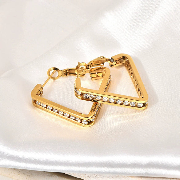 Wholesale Geometric Titanium Steel 18K Gold Plated Women's Earrings With Colored And White Diamonds