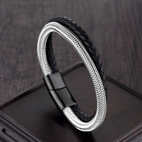 Wholesale Geometric Titanium Steel Woven And Polished Unisex Bracelet