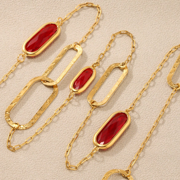 Wholesale Geometric Translucent Glass Clavicle Necklace 316L Stainless Steel Double Layer Stacked Electroplated Jewelry Accessories For Women