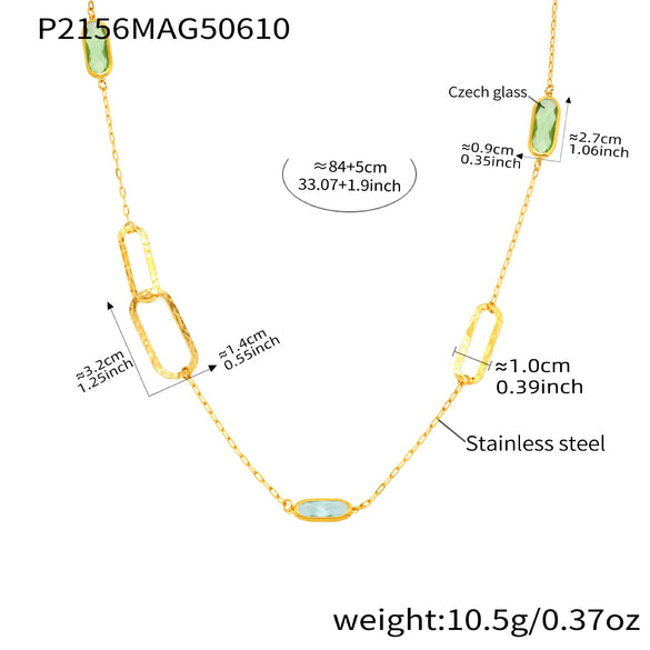 Wholesale Geometric Translucent Glass Clavicle Necklace 316L Stainless Steel Double Layer Stacked Electroplated Jewelry Accessories For Women