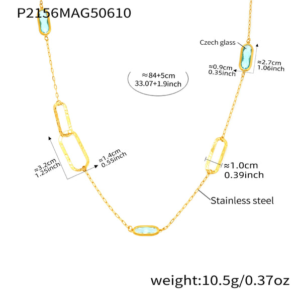 Wholesale Geometric Translucent Glass Clavicle Necklace 316L Stainless Steel Double Layer Stacked Electroplated Jewelry Accessories For Women