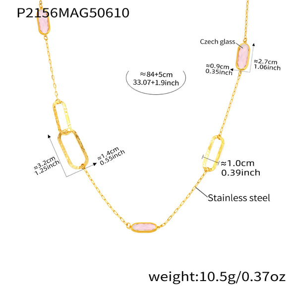 Wholesale Geometric Translucent Glass Clavicle Necklace 316L Stainless Steel Double Layer Stacked Electroplated Jewelry Accessories For Women