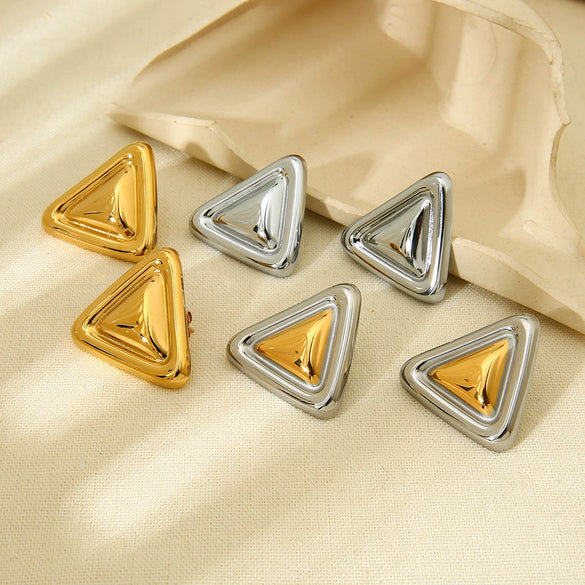 Wholesale Geometric Triangular Colorblocked 18K Goldplated Stainless Steel Earrings For Women