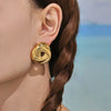 Wholesale Geometric Triangular Tassel Stained Glass 316L Stainless Steel 18K Gold Electroplated Women's Earrings