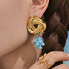 Wholesale Geometric Triangular Tassel Stained Glass 316L Stainless Steel 18K Gold Electroplated Women's Earrings