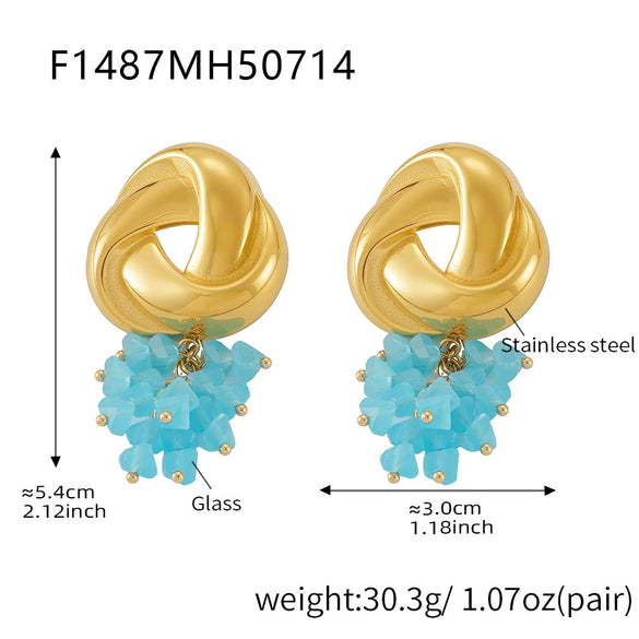 Wholesale Geometric Triangular Tassel Stained Glass 316L Stainless Steel 18K Gold Electroplated Women's Earrings