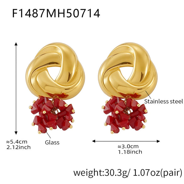 Wholesale Geometric Triangular Tassel Stained Glass 316L Stainless Steel 18K Gold Electroplated Women's Earrings
