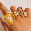 Wholesale Geometric Trumpet Flower Bowlshaped Zinc Alloy Electroplated Baroque Open Ring For Women