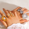 Wholesale Geometric Trumpet Flower Bowlshaped Zinc Alloy Electroplated Baroque Open Ring For Women