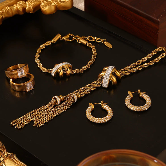 Wholesale Geometric Twist Chain Jewelry 316L Stainless Steel Gold Plated With Diamond Design Sense