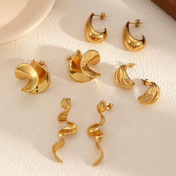 Wholesale Geometric Twist Irregular Stainless Steel Ladies Earrings With Electroplating And Personality Design