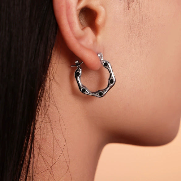 Wholesale Geometric U Shaped Oil Drop Titanium Steel Women's Earrings 18K Gold Plated Pvd
