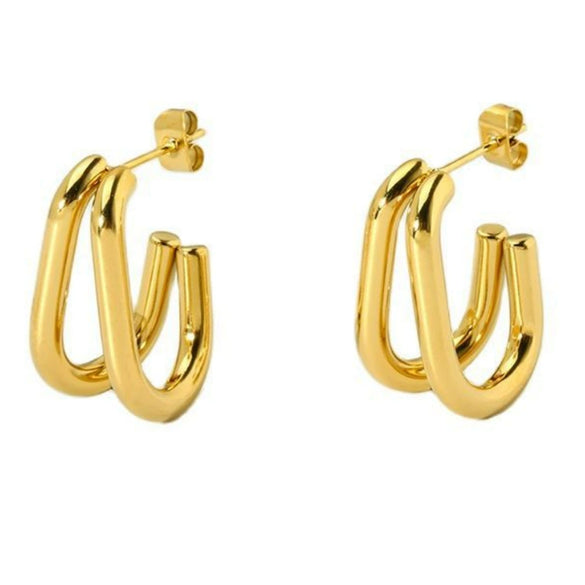 Wholesale Geometric Ushaped Doubleline Stainless Steel 16K Gold Plated Earrings For Women