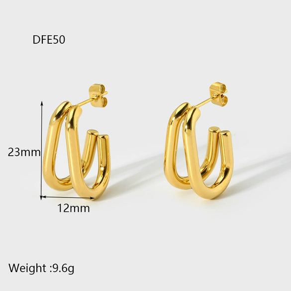 Wholesale Geometric Ushaped Doubleline Stainless Steel 16K Gold Plated Earrings For Women