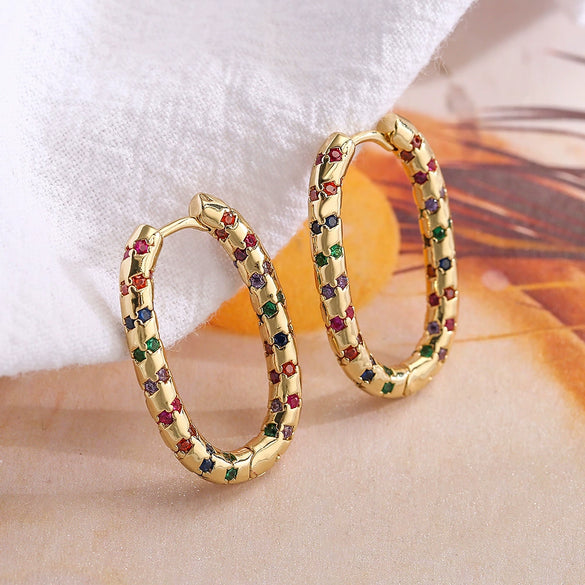 Wholesale Geometric Vintage Copper Plated Real Gold Zircon Earrings For Women