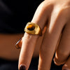 Wholesale Geometric Vintage Textured Edge Oval Tiger Eye Stone Ring Titanium Steel Goldplated