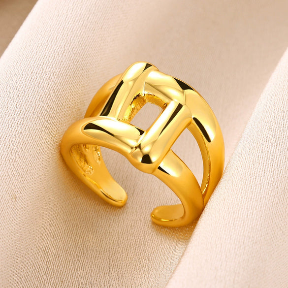 Wholesale Geometric Water Drop Double Knot Goldplated Copper Ring For Men And Women
