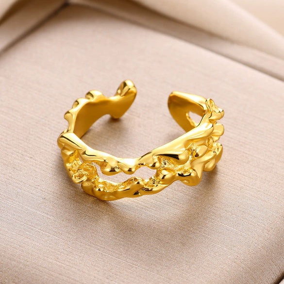 Wholesale Geometric Water Drop Double Knot Goldplated Copper Ring For Men And Women