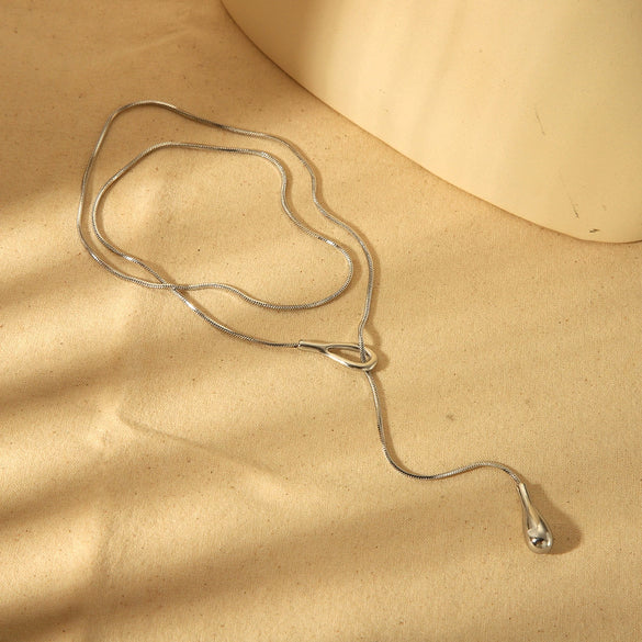 Wholesale Geometric Water Drop Pullout Stainless Steel And Titanium Steel Necklace 18K Gold Electroplated Jewelry For Women