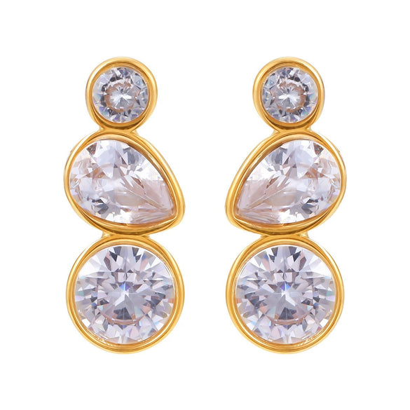 Wholesale Geometric Water Drops Inlaid Zircon 316L Stainless Steel Earrings 18K Gold Antiallergy Electroplated For Women