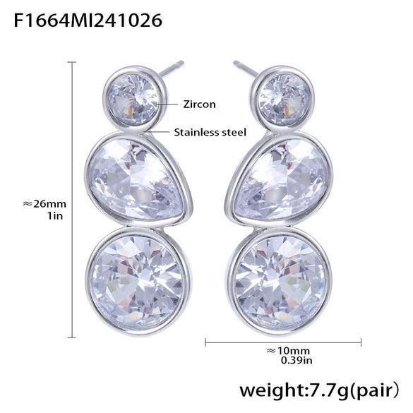 Wholesale Geometric Water Drops Inlaid Zircon 316L Stainless Steel Earrings 18K Gold Antiallergy Electroplated For Women