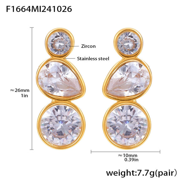 Wholesale Geometric Water Drops Inlaid Zircon 316L Stainless Steel Earrings 18K Gold Antiallergy Electroplated For Women