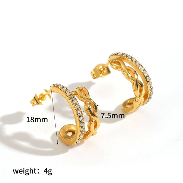 Wholesale Geometric Wave Design Diamond Stainless Steel Earrings For Women