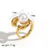 Wholesale Geometric Wave Dot Pearl Titanium Steel Electroplated Ring For Women Jewelry
