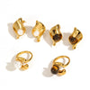 Wholesale Geometric Wave Dot Pearl Titanium Steel Electroplated Ring For Women Jewelry