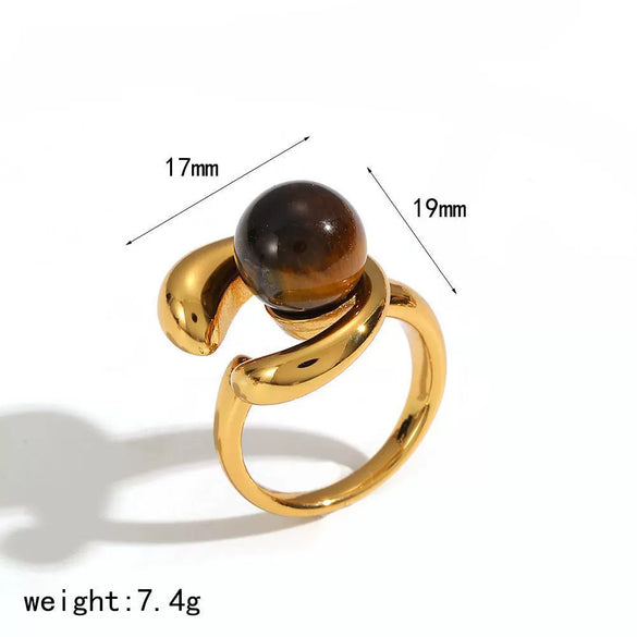 Wholesale Geometric Wave Dot Pearl Titanium Steel Electroplated Ring For Women Jewelry